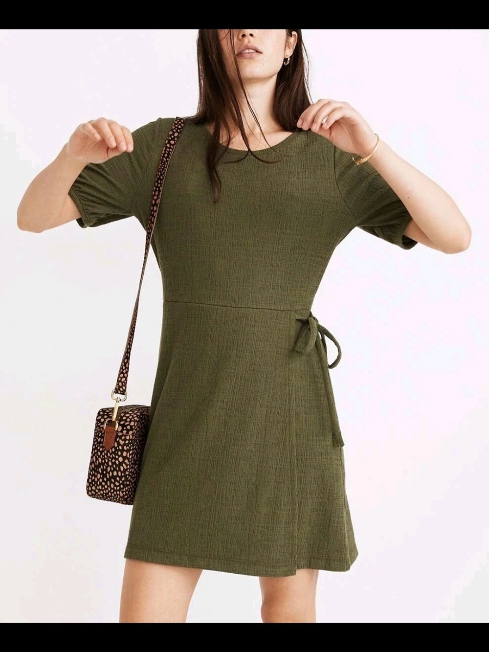 Madewell Olive Tie-Waist Mini Dress